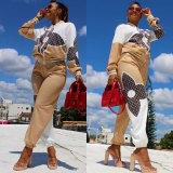 Autumn Casual Simple Printing Zipper Two Piece Set