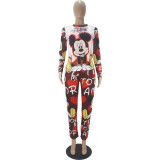 Casual Cartoon Print Home Wear Long Sleeve Pajamas Loungewear Women Sets