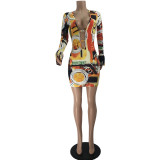 Casual Printed Cutout Flared Sleeve Mini Dress