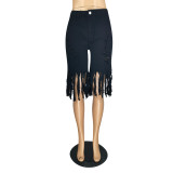 Spring Casual Solid Color Tassel Frayed Midi Jeans
