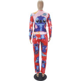 Casual Cartoon Print Home Wear Long Sleeve Pajamas Loungewear Women Sets