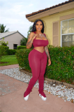 Solid Color Crop Top and Pleated Split Micro Trousers