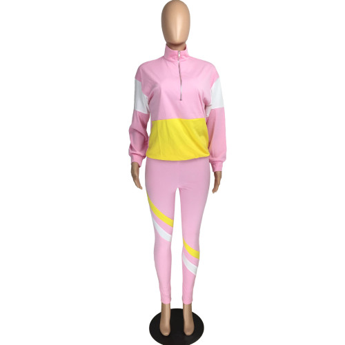 Casual Stitching Sports Long Pant Set