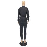 Solid Color Women's Jacket Set Single Breasted Button Long Sleeve Baseball Jersey Two-Piece Set