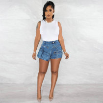 Stretch Denim Cargo Zippered Denim Shorts with Multi-Pocket