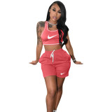 New Sleeveless Vest Printed Casual Two-piece Short Set With Pockets