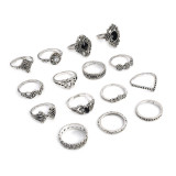 Openwork Lotus Vintage Rings Set of 15