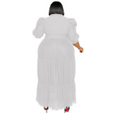 Sexy Perspective Mesh Long Dress with Belt