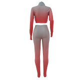 High Neck Gradient Embroidered Letters Sports Two-Piece Set