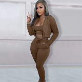 Casual Solid Patchwork Hooded Collar Wrapped Long Sleeve Three Pieces