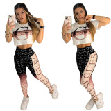 Casual Printed Short Sleeve Long Pants Two Piece Set