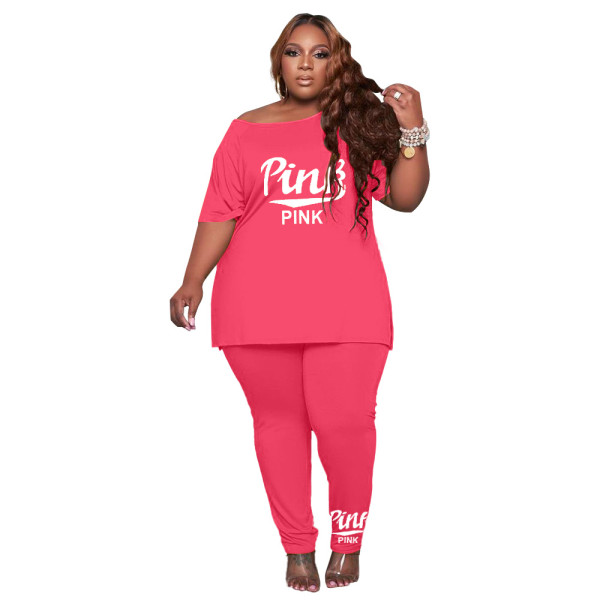 Casual Print Letter Plus Size Short Set