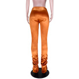 Fashion Bronze Reflective Slit High Waist Pleated Trousers