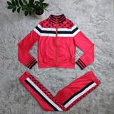 Casual Sports Print Zipper High Neck Two Piece Pant Set