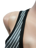 Fashion Striped Print Sleeveless Sports Crop Top and Shorts