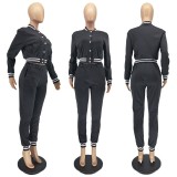 Solid Color Women's Jacket Set Single Breasted Button Long Sleeve Baseball Jersey Two-Piece Set
