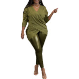 Solid Color High Waist High Elastic Leather Pencil Pants