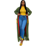 Loose Knit Cardigan Fringed Long Sweater Outwear