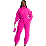 Winter Turtle Neck Cable Knit Sweater And Tasseled Pants Set