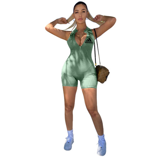 Solid Color Sleeveless Embroidered Romper