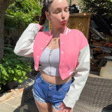 Autumn Winter Women Long Leather Sleeve Sports Baseball Jacket Coat