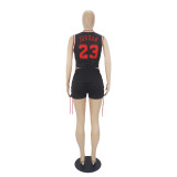 Two-Piece Double-sided Pattern Printed Sleeveless Bandage Shorts Set