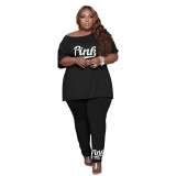 Casual Print Letter Plus Size Short Set