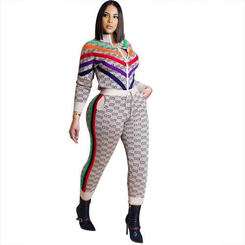 Casual Printed Stitching Pant Set