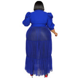 Sexy Perspective Mesh Long Dress with Belt