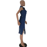 Solid Color Irregular Denim Dress