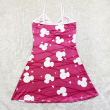 Sexy Loungewear Summer Cartoon Pattern Printed Spaghetti Strap Homewear Dress