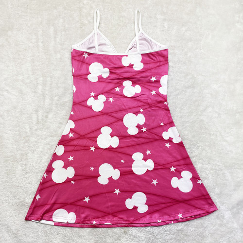 Sexy Loungewear Summer Cartoon Pattern Printed Spaghetti Strap Homewear Dress