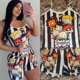 Sexy Graphic Print Suspender Yoga Short Pant Sets