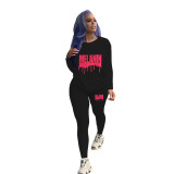 Fashion Casual Solid Color Graphic Print Long Sleeve Trousers Two Piece Set