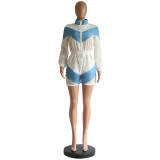 Stand Neck Colorblock Drawstring Romper