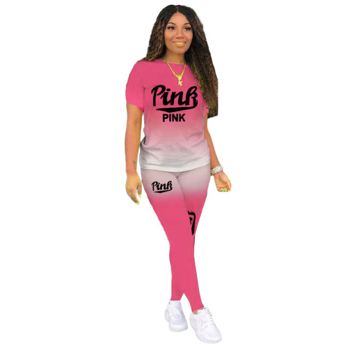 Casual Gradient Letter Sports Pant Set