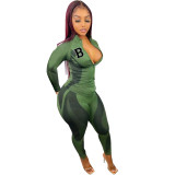 2Pcs Women Outfits Splicing Color Zip-Up Tops + High-Waist Slim Pants
