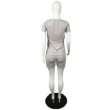 Solid Color Short Sleeve Women Clothing 2 Piece Set