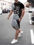 Casual Printed Tracksuit Men Short Sleeve Two Piece Outfits with Pockets