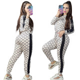 Women's Activewear Long Sleeve Printed Zipper Top & Skinny Pants Set