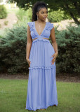 Solid Color Fungus Deep V Backless Hollow Maxi Dresses