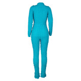 Casual Long Sleeve Bubble Fabric Pants Set