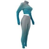 High Neck Gradient Embroidered Letters Sports Two-Piece Set