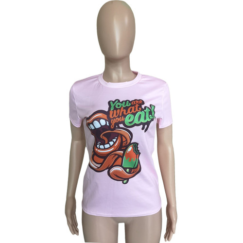 Casual Short Sleeve Cartoon Printed T-shirt Top