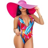 Sexy Women's Printed Halter Backless One Piece Swimsuit Rompers