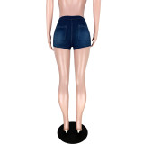 Washed Button Denim Hot Shorts with Pocket