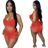 Sexy See Through Knit Hook Tassel Beach Shorts Set