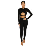 Sexy Cross Cutout Sports Two Piece Women Clothing Set with Hollow Out