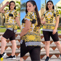 Casual Two Piece Set Fashion Short Sleeve Printed Shorts Set