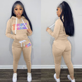 Autumn/Winter Velvet Drawstring Pullover Hooded Sweatshirt Two Piece Pant Set